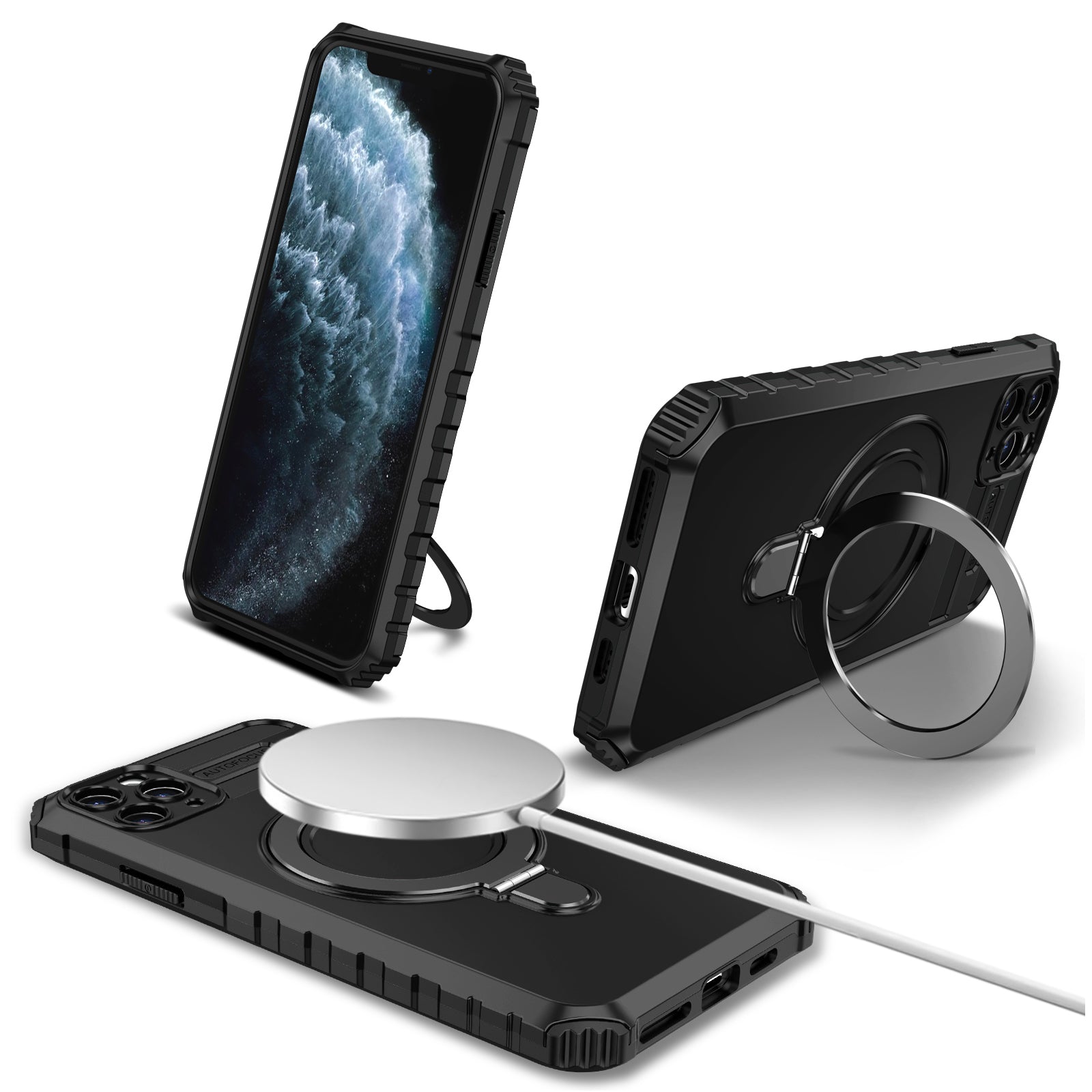 For iPhone 11 Pro Case Magnetic PC+TPU Phone Cover with Ring Kickstand For iPhone 11 Pro Case Magnetic PC+TPU Phone Cover with Ring Kickstand